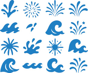Blue Wave & Splash Icon Set  Water Burst Graphics Collection