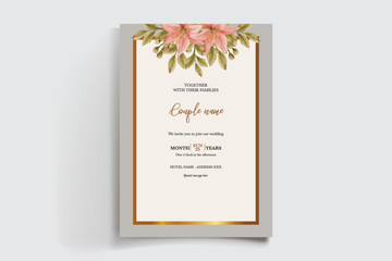 WEDDING INVITATION FRAME WITH FLOWER DECORATIONS AND FRESH LEAVES