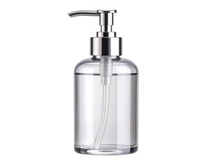 Obraz premium Minimalist Clear Toner Bottle with Silver Pump Isolated on Transparent Background PNG