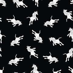 Horses Seamless  Pattern black  background 