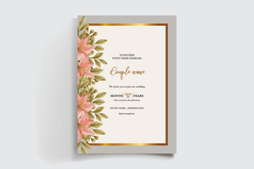 WEDDING INVITATION FRAME WITH FLOWER DECORATIONS AND FRESH LEAVES