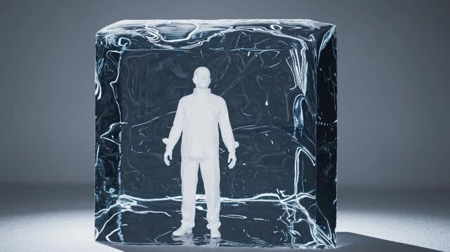 Homme fig&eacute; dans un bloc de glace