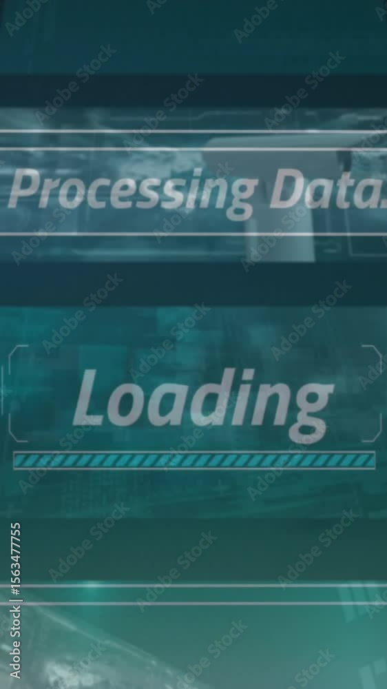 Poster animation of screens with data processing against green gradient background