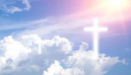 Soft Divine Glow, Celestial Scene, Christian Cross