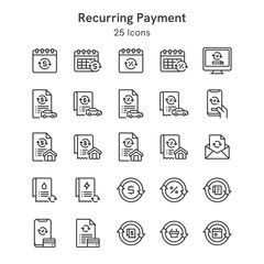 25 icons collection about recurring payment