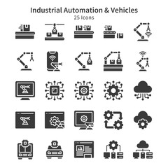 25 icons collection about industrial automation and vehicles