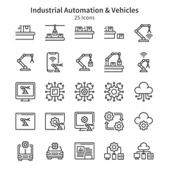 25 icons collection about industrial automation and vehicles