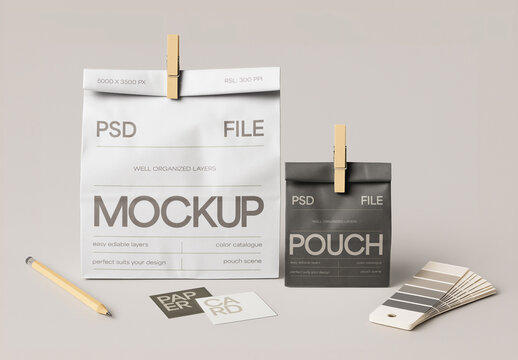 Small and Big Pouch Packaging Mockup for Design and Branding Projects