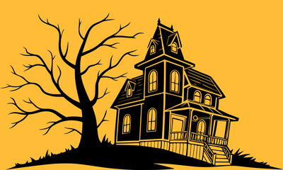 Halloween Haunted House Silhouette Illustration