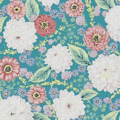 Gordijnen Bloemendesign Nature Inspired Flower and Leaf Repeat Design Art  © beautiful art