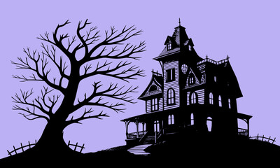 Halloween Haunted House Silhouette Illustration