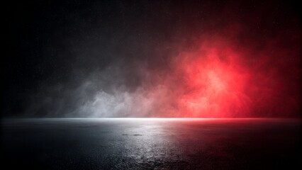 Fototapeta premium Dramatic scene with glowing red smoke and stars illuminating a wet reflective ground with a bright horizon