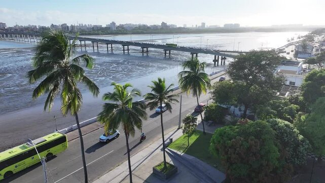 Sunset In Jose Sarney Bridge At Sao Luis In Maranhao Brazil. Anil River Scene. Jose Sarney Bridge. Jose Sarney Bridge At Sao Luis In Maranhao Brazil. Scenic Sunset. Tourism Travel. Brazil Northeastern