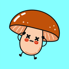 This adorable cartoon mushroom character looks worried against a bright blue backdrop.