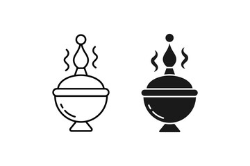 Censer Icon Christian Incense Burner Religious Object for Worship and Prayer Line Art Black Outline Minimalist Style Isolated on White Background Church Ritual and Spirituality Illustration