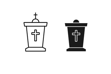 Pulpit Icon Christian Church Speaker Stand for Sermon and Preaching Line Art Black Outline Minimalist Style Isolated on White Background Religious Worship and Faith Illustration