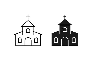 Church Icon, Christian Building Symbol with Cross