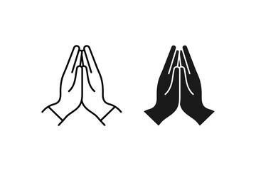 Praying Hands Icon Christian Symbol of Faith Worship and Devotion Line Art Black Outline Minimalist Style Isolated on White Background Spiritual Prayer Gesture Religious Illustration