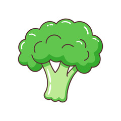 Realistic illustration of a fresh green broccoli floret. Detailed and vibrant vegetable drawing, ideal for healthy food packaging, recipe books, or educational materials.