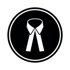 Black and white circular icon of an advocate neckband. Ideal for legal, judicial, lawyer, and law firm related designs, logos, and education content in minimalist flat style.