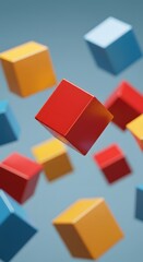 3D colorful cubes levitating in blue space, ideal for abstract design, imagination, or modern tech themes	
