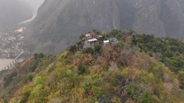 Aerial view of Mount Phousi peak, Laos.