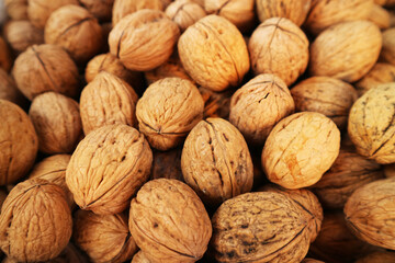 Pile of Dried Walnuts for Sale on a Local Market