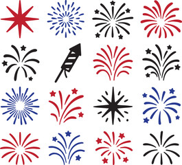 set of vector fireworks  Firework & Rocket Icon Pack  independence day of USA happy independence day of united state of America   4 july independence day of usa,