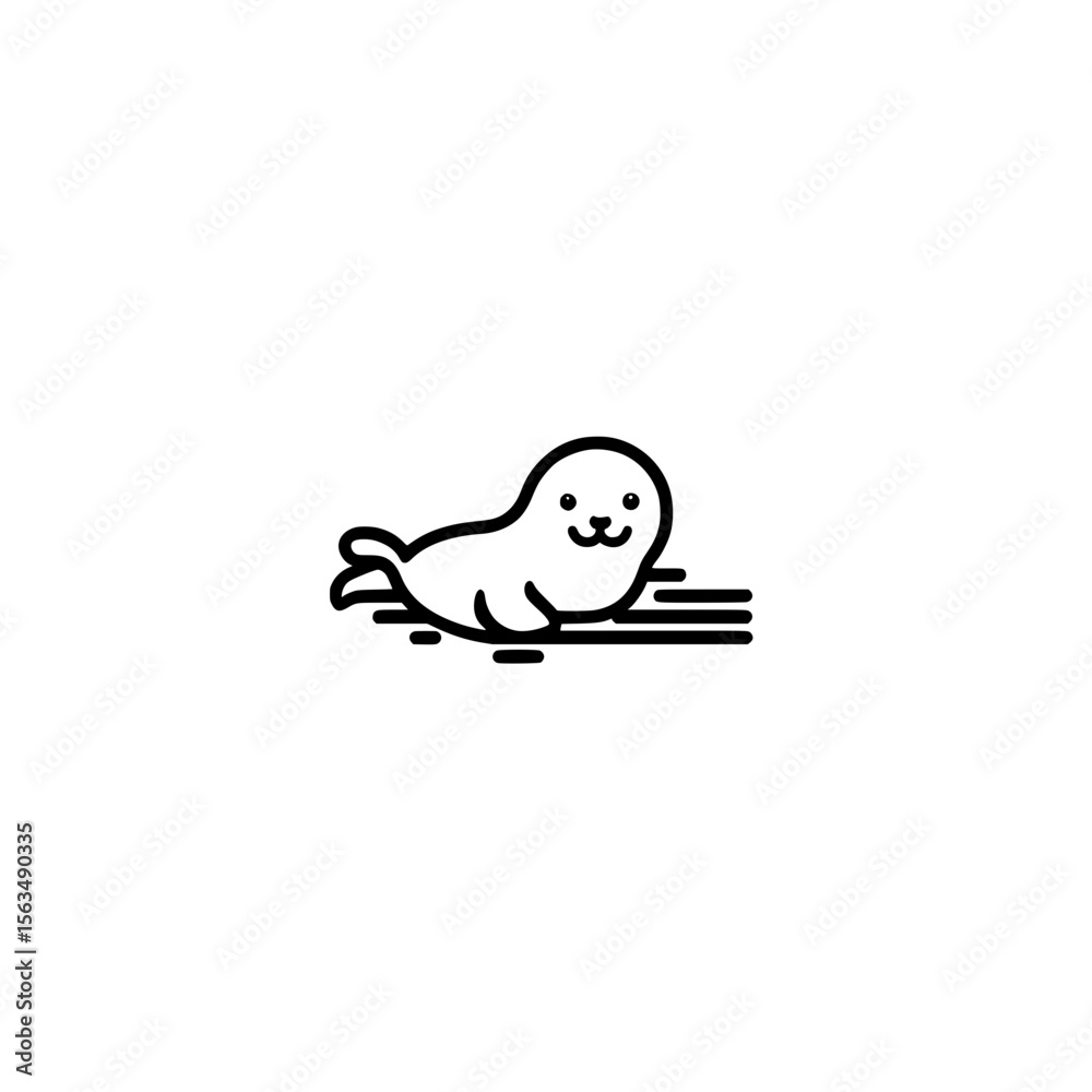 Poster vector icon of seal in fast running pose with speed lines for marine mammal and nature design concep