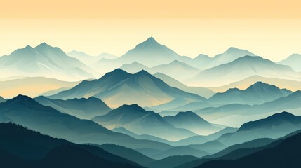 Obraz premium Misty mountain range landscape, tranquil sunrise view, possible use for wallpaper or screensaver