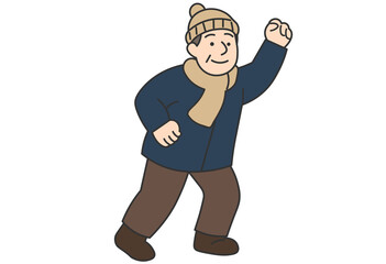 Elderly Man in Winter Clothes (Raising One Hand)