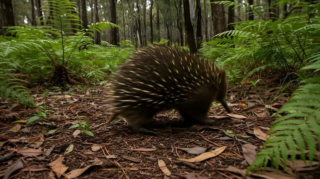 Echidna Walking Peacefully Through Forest in Australian Wildlife Habitat