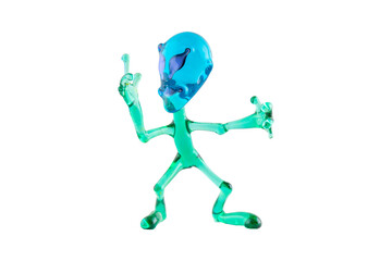 Glass figure of alien isolated on white background
