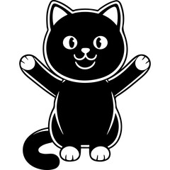 Black cat cartoon character with funny and cute expression in vector illustration style