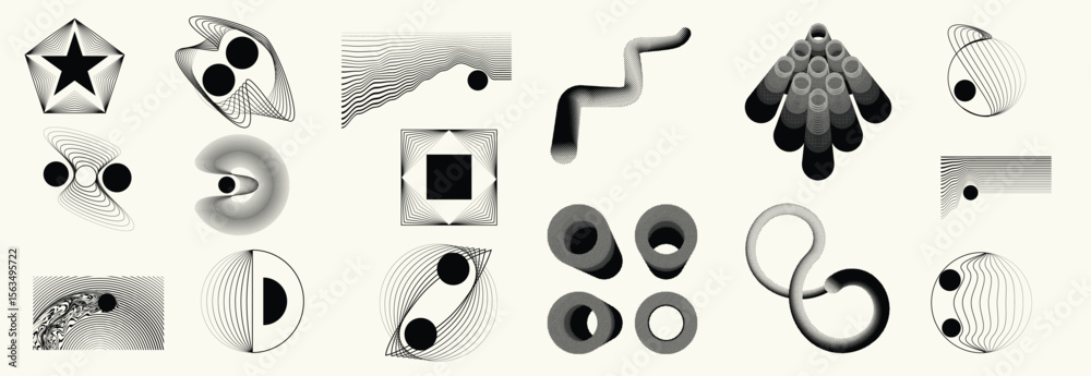 Poster collection of vector design elements. set of logos with lines, stripes and circles. various forms of