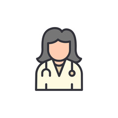 Professional Woman Doctor Icon In Modern Flat Style With Stethoscope