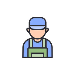 Stylized Vector Illustration Of A Worker Wearing Overalls And A Cap