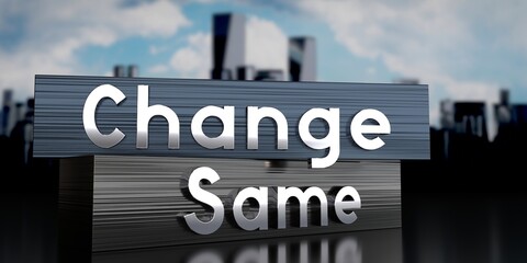 Fototapeta premium Change, same - metal blocks and skyscrapers - 3D illustration