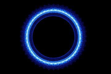 Fototapeta premium Dark background with vibrant blue circular frame 