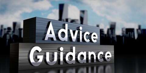 Advice, guidance - metal blocks and skyscrapers - 3D illustration