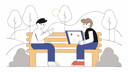 Group Discussion in Park Setting - People Chatting Under Trees Vector Art