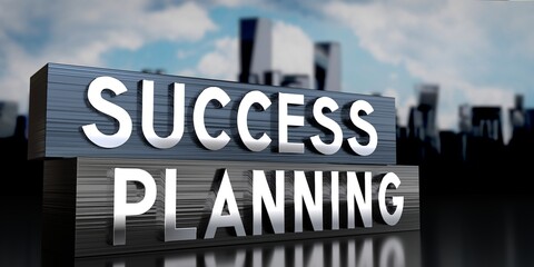 Fototapeta premium Success, planning - metal blocks and skyscrapers - 3D illustration