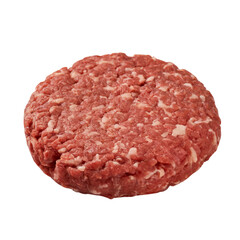Raw ground beef patty for burger isolated on transparent background