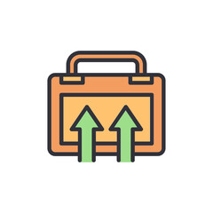 Stylized Briefcase With Arrows Pointing Upward On Transparent Background