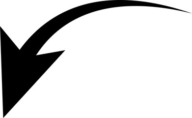 Black curved arrow pointing downwards on a white background