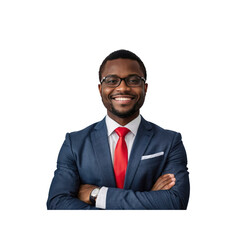 Confident African American Businessman in Suit with Arms Crossed