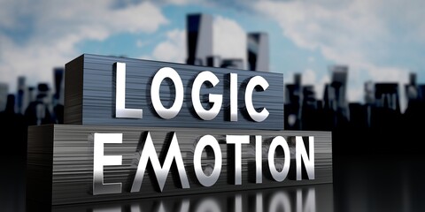 Logic, emotion - metal blocks and skyscrapers - 3D illustration