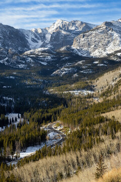 Above View of Bear Lake Road in Rocky Mountain National Park in Estes Park Colorado