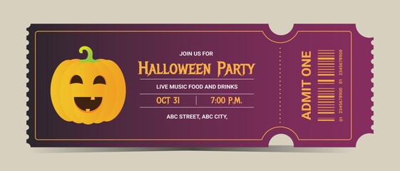 Halloween party invitation ticket template with pumpkin vector 