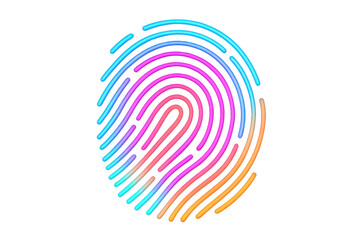 Vibrant neon fingerprint glowing against transparent backdrop, representing digital identity, security, biometric innovation